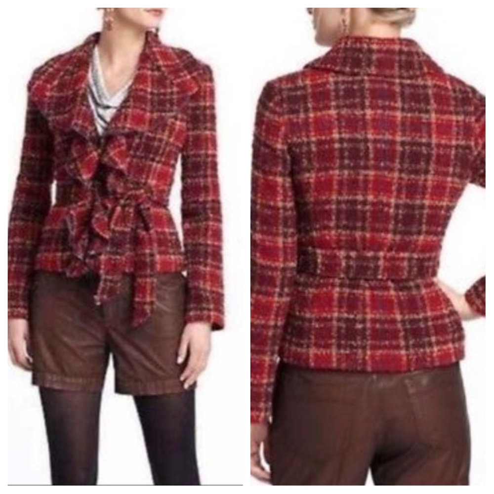 Anthropologie Tabitha Boucle Tweed ruffled wrap